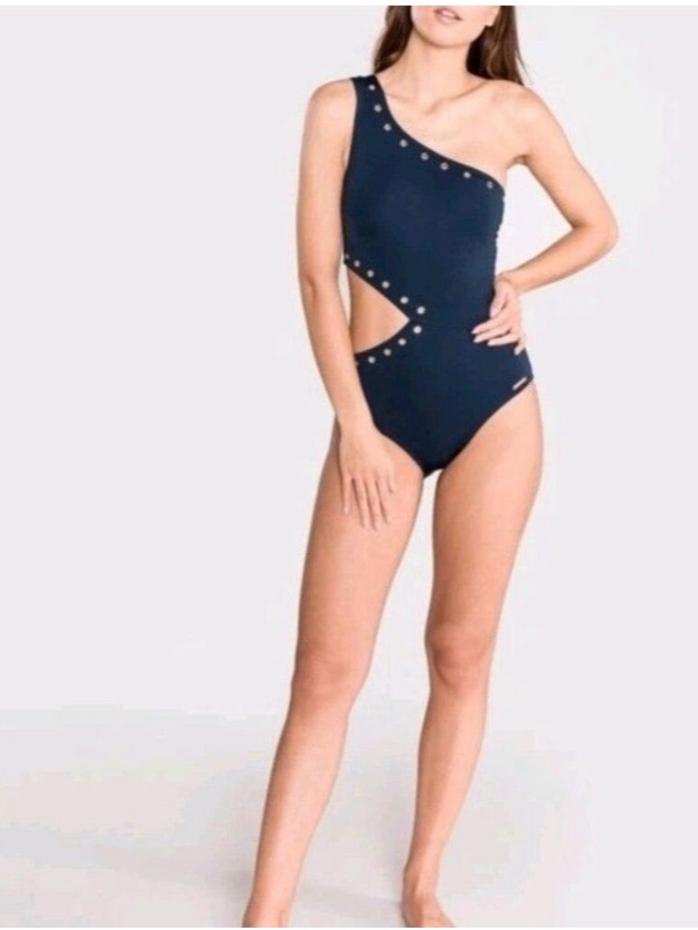 Michael Kors Navy One-Piece Swimsuit with Gold Eyelets